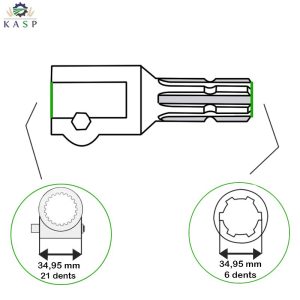 ADAPTATEUR DE CARDAN  À BOULON 34,95 mm 21 dents à 34,95 mm 6 dents