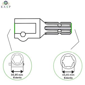 ADAPTATEUR DE CARDAN  CLAVETTE  34,95 mm 6 dents à 44,45 mm 6 dents