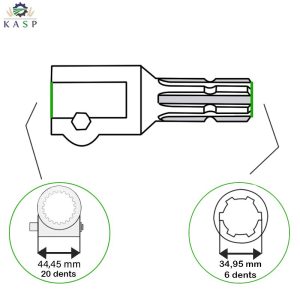 ADAPTATEUR DE CARDAN  À BOULON 44,45 mm 20 dents à 34,95 mm 6 dents